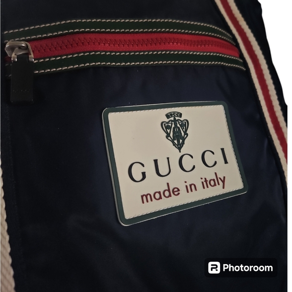 Gucci Vintage Nylon Tote Bag Blue Red Cream NWOT - Picture 9 of 14